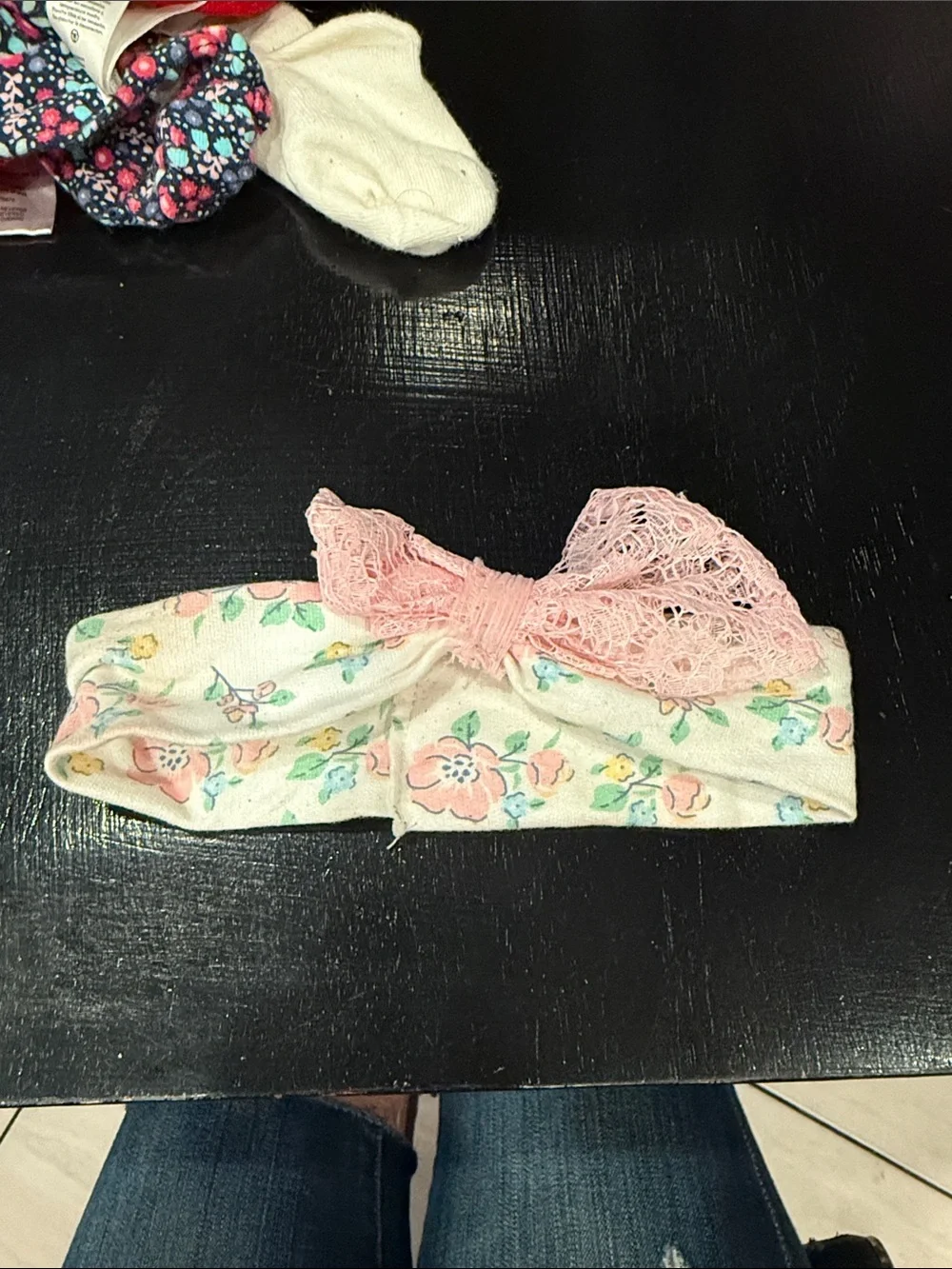 Floral Pink Lace Bow Baby Headband